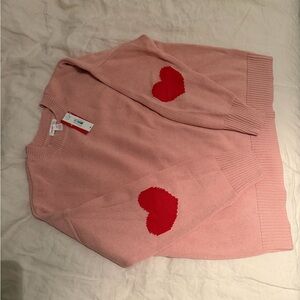 Joe Fresh Pink Sweater with Red Heart Elbow Patches